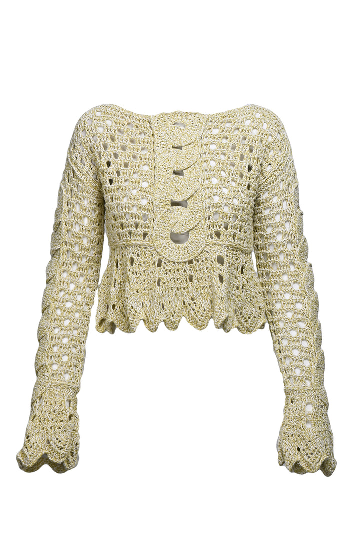 Etro Size 40 Cropped Crochet Silk Sweater