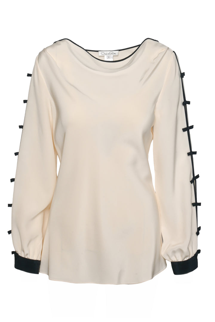 Oscar De La Renta Size 10 Bow Long Sleeve Silk Tops