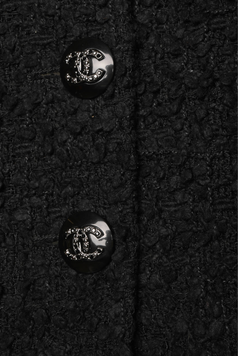 Chanel Size 36 2021 Tweed Tie Front Cropped Long Sleeve Top