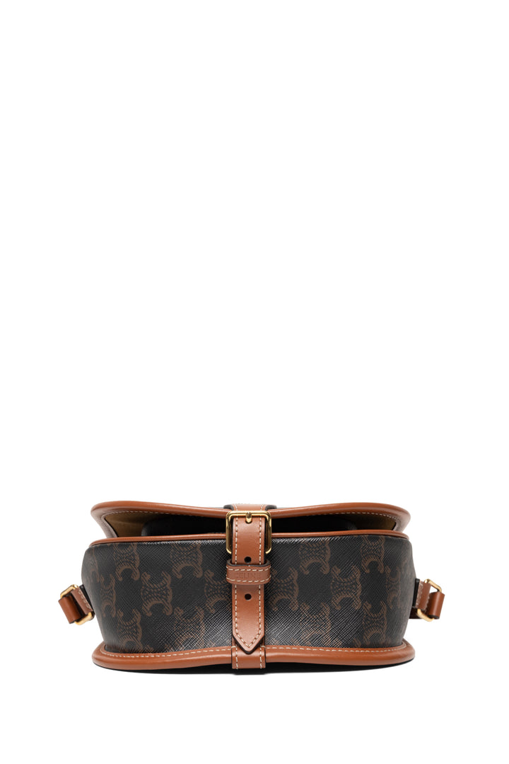 Celine 2021 Calfskin Leather & Triomphe Coated Canvas Medium Folco Crossbody