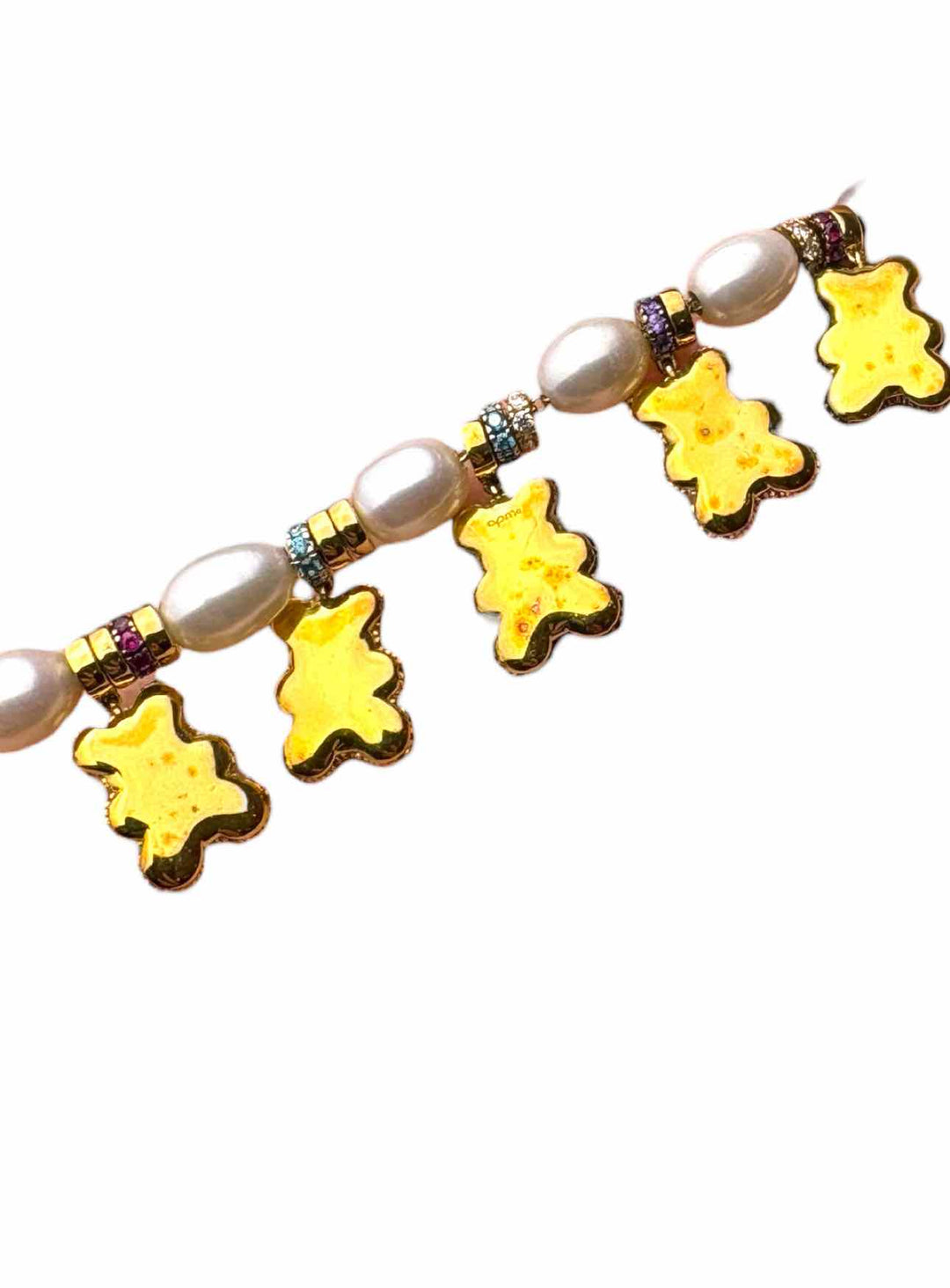 Apm Pearl & Crystal Bear Bead Necklace