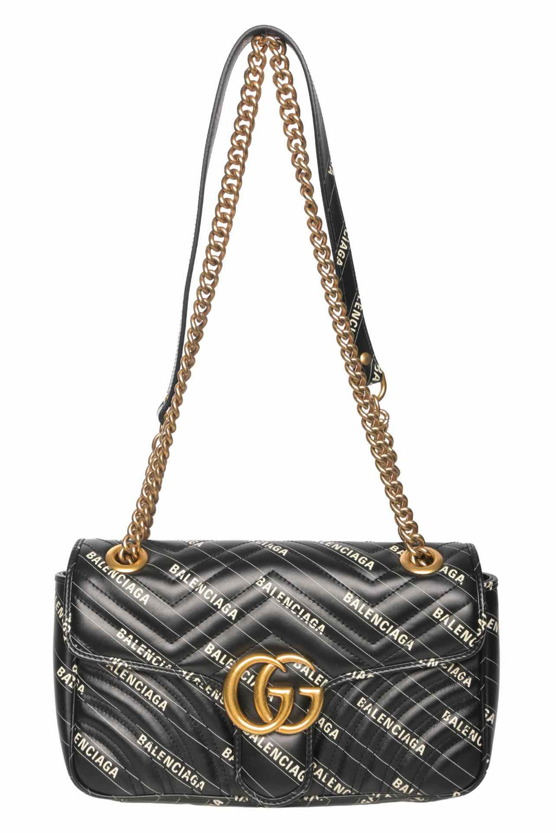 Gucci x Balenciaga Calfskin Matelasse Logo Print Small GG Marmont Shoulder Bag