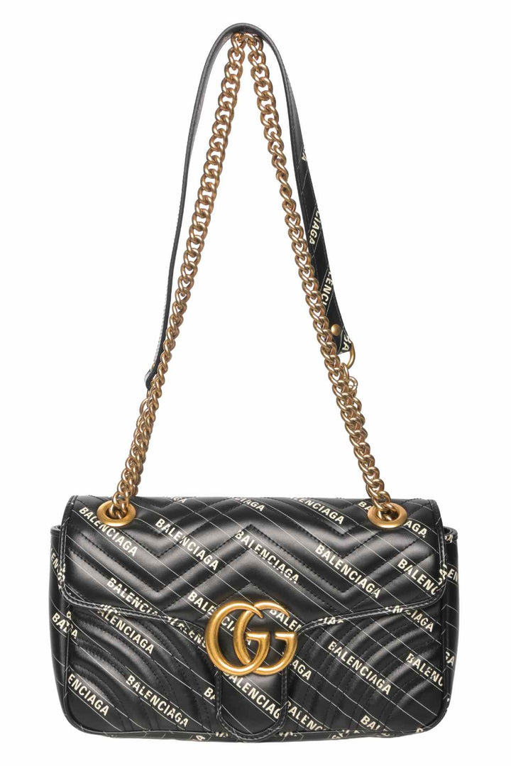 Gucci x Balenciaga Calfskin Matelasse Logo Print Small GG Marmont Shoulder Bag