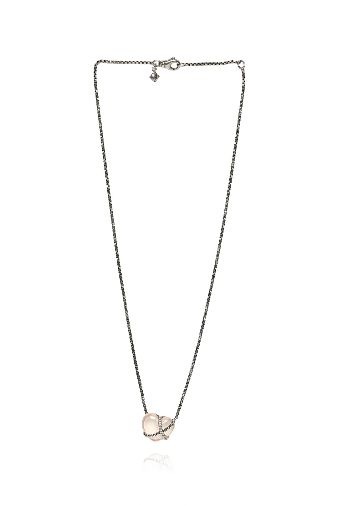 David Yurman Silver Le Petit Coeur Sculpted Diamond & Rose Quartz Heart Necklace