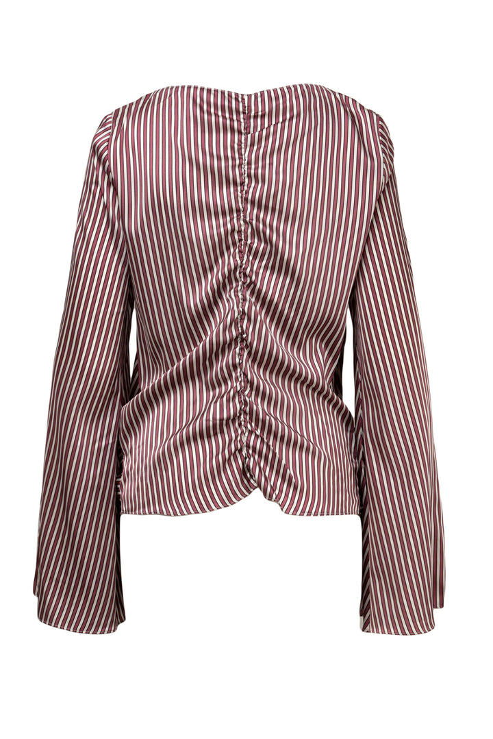 Caroline Constas Size S Ruched Silk Striped Long Sleeve Tops