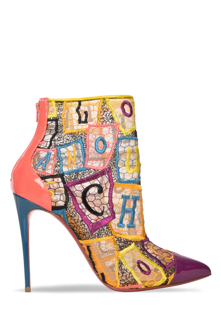 Christian Louboutin Size 37 Mesh Letter Embroidered Booties