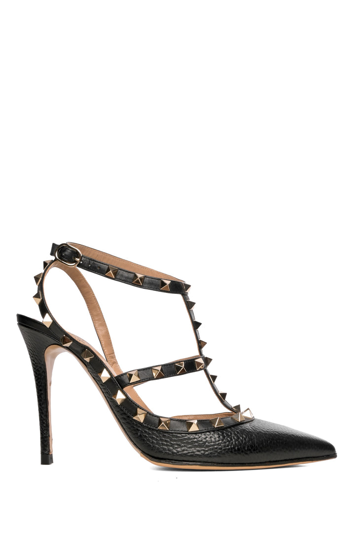 Valentino Size 40 Rockstud Grainy Leather Ankle Strap Pumps