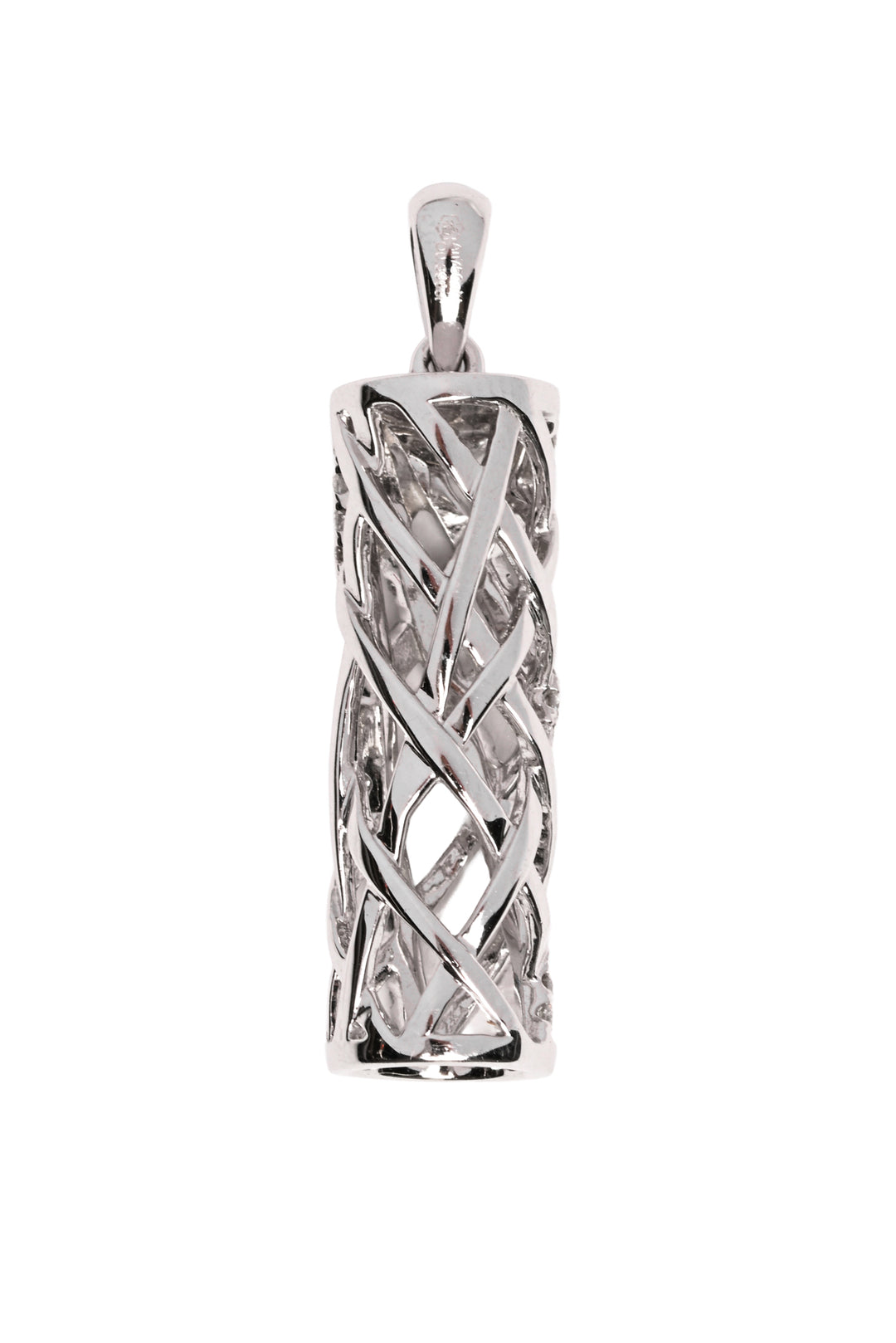 18K White Gold Micro Pave Set Diamond Open Lattice Cylinder Pendant
