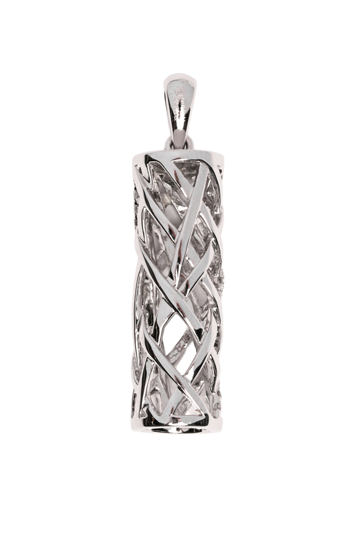 18K White Gold Micro Pave Set Diamond Open Lattice Cylinder Pendant