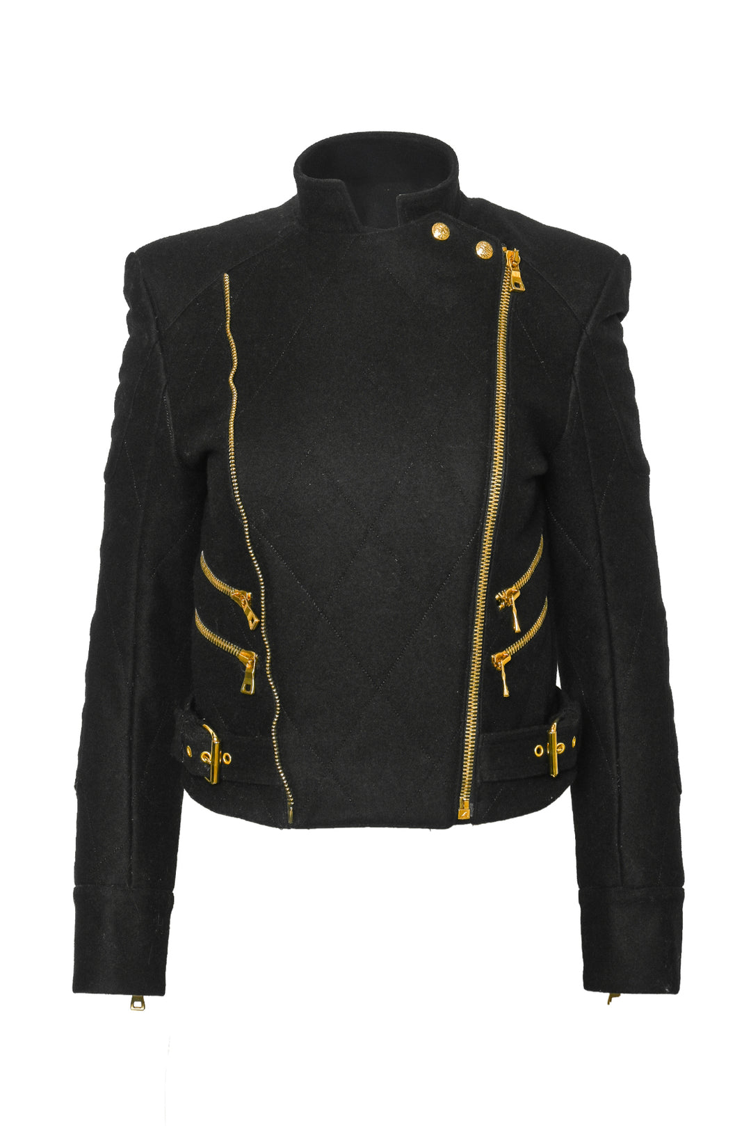 Balmain Size 36 Wool-Blend Quilted Moto Jacket