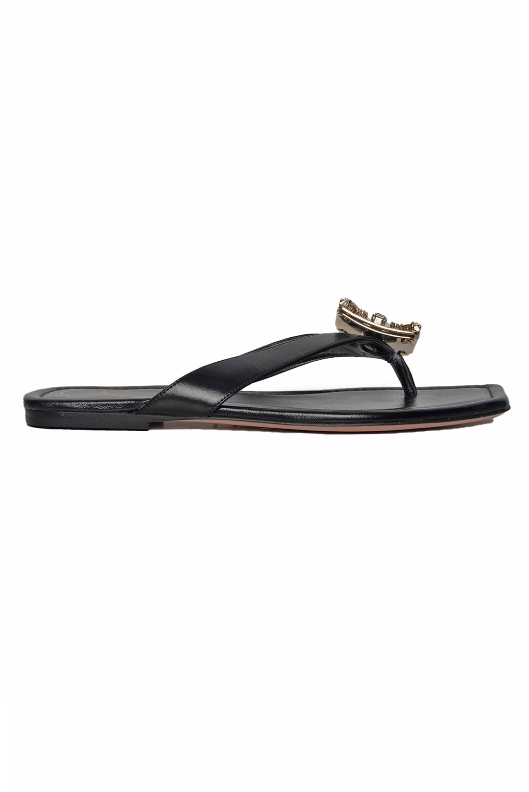 Roger Vivier Size 36 Crystal BUckle Embellished Leather Thong Sandals