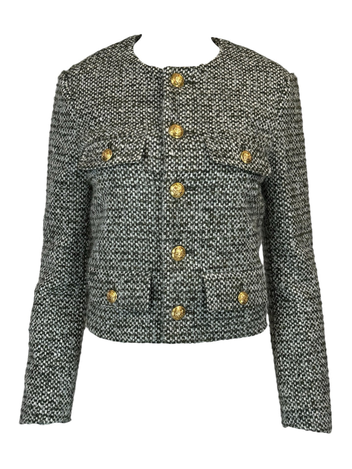 Celine Size 36 BouclÃ© Tweed Chasseur Jacket
