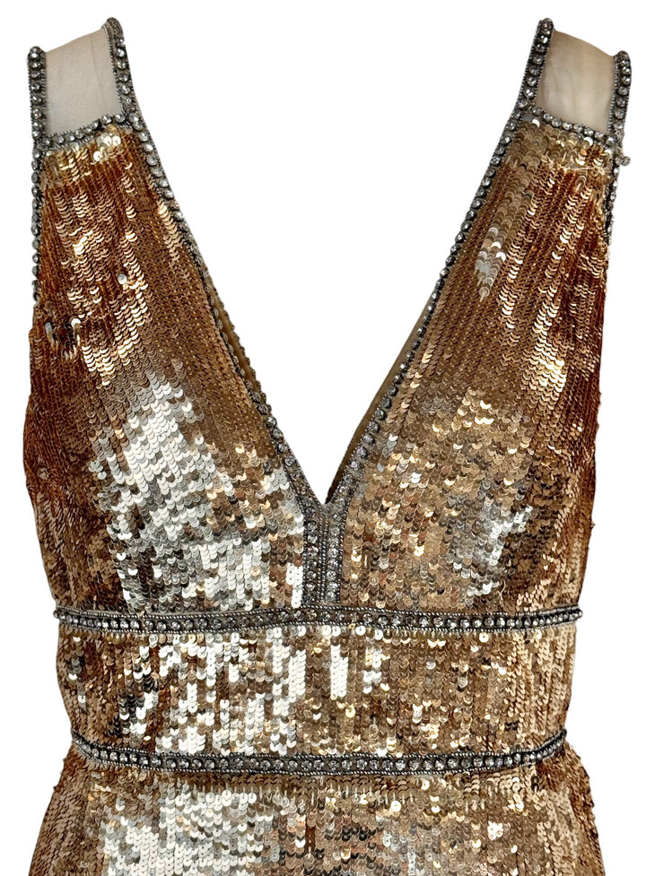 Jenny Packham Size 10 Sequin Embellished Deep V Sleeveless Dress