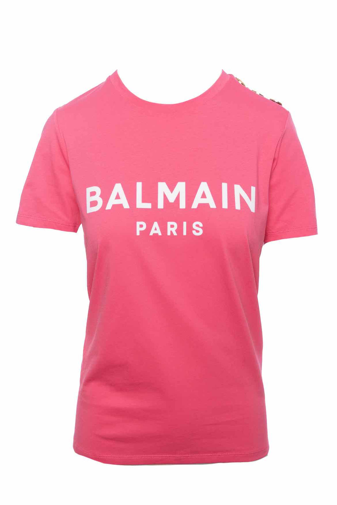 Balmain Size S 3-Button Flocked Logo T-Shirt