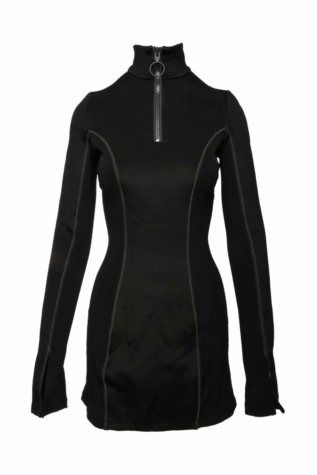 Off White Zip Up Ribbed Longsleeve Dress