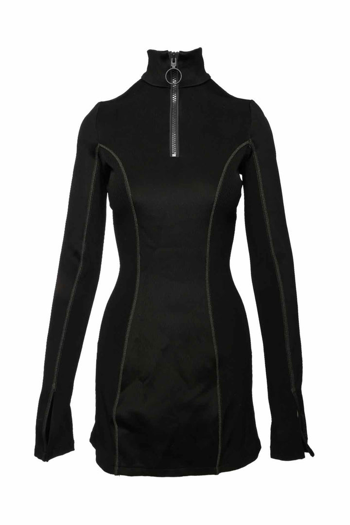 Off White Zip Up Ribbed Longsleeve Dress