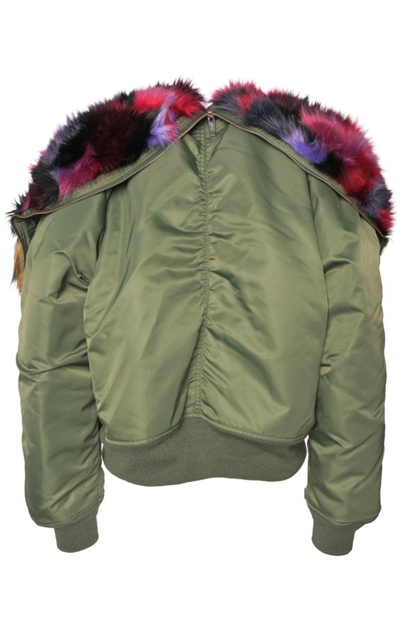 The Kooples Size 2 Multi-colour Faux Fur Hood Bomber Jacket