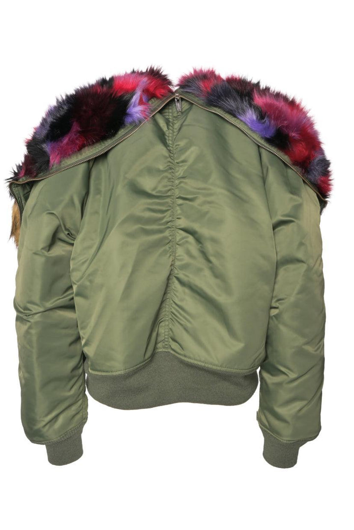 The Kooples Size 2 Multi-colour Faux Fur Hood Bomber Jacket