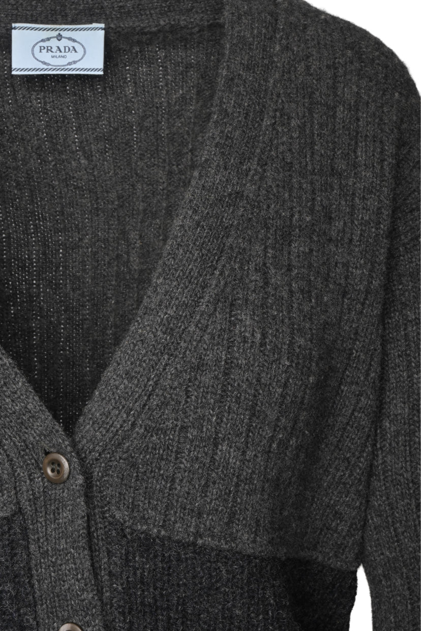 Prada Size 42 2015 Two-tone Ribbed Wool & Cashmere Blend Cardigan
