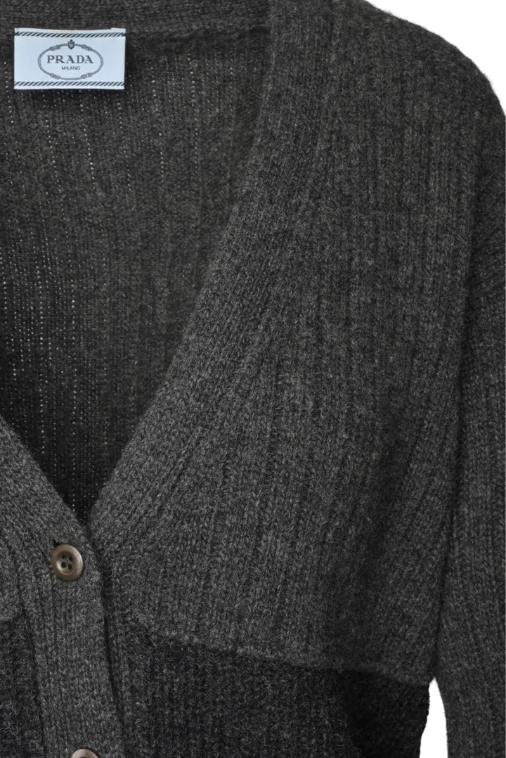 Prada Size 42 2015 Two-tone Ribbed Wool & Cashmere Blend Cardigan