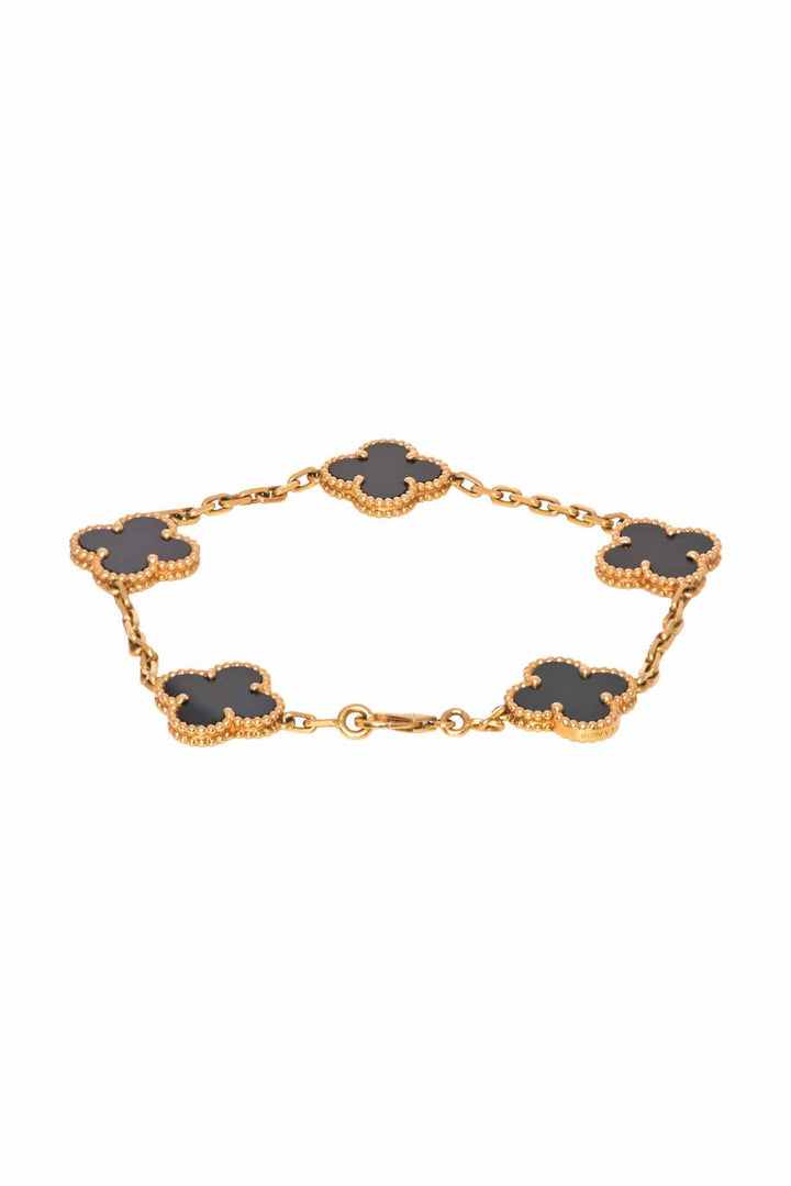 Van Cleef & Arpels 2021 18K Yellow Gold & Black Onyx Vintage Alhambra Bracelet