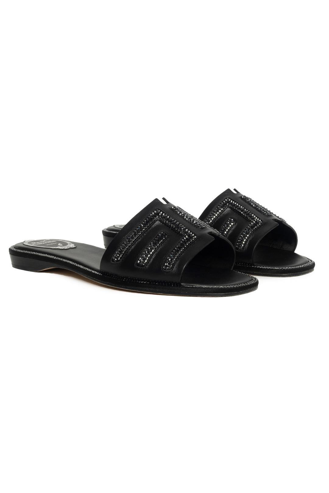 Rene Caovilla Size 37 Hematite Graphite Mule Slides