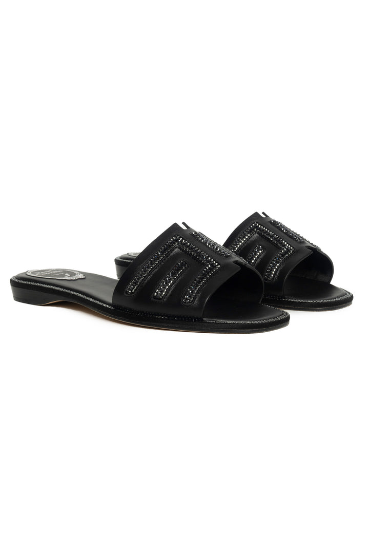Rene Caovilla Size 37 Hematite Graphite Mule Slides