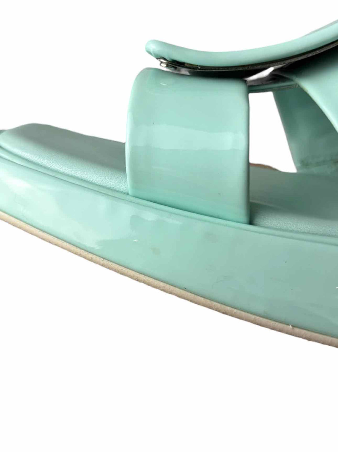 Roger Vivier Size 37 Buckle-Embellished Patent Leather Slide Mule Sandals
