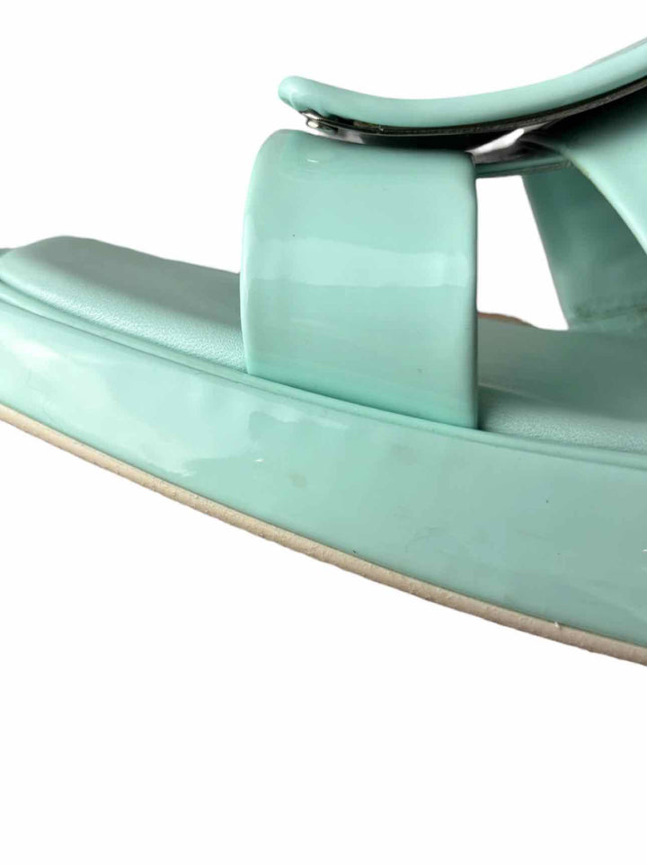 Roger Vivier Size 37 Buckle-Embellished Patent Leather Slide Mule Sandals