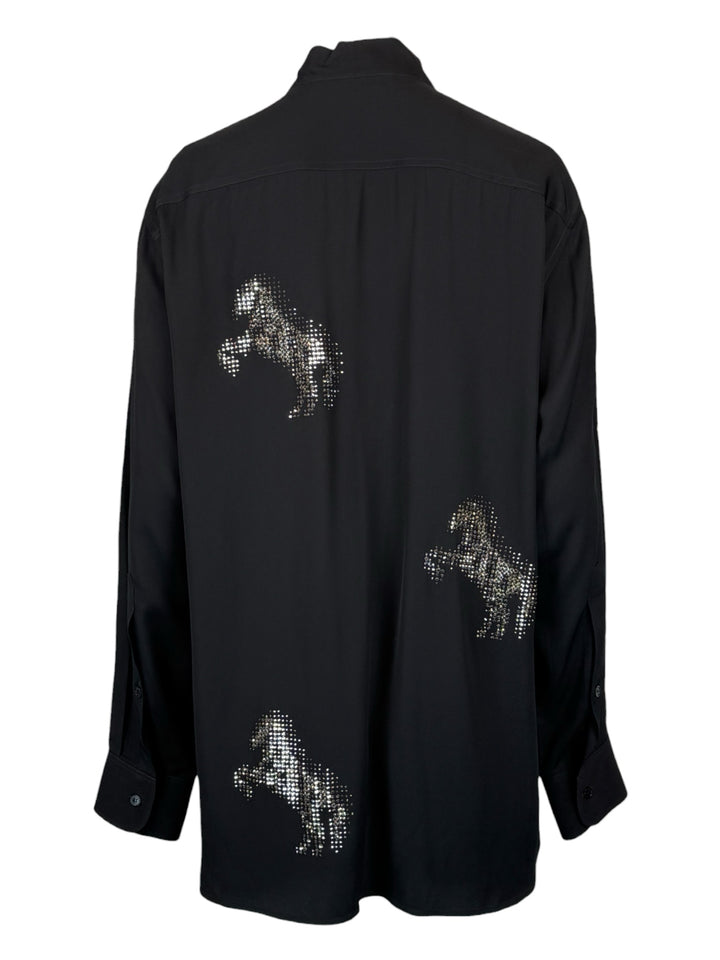 Stella Mccartney Size 42 Crystal Embellished Horse Print Blouse