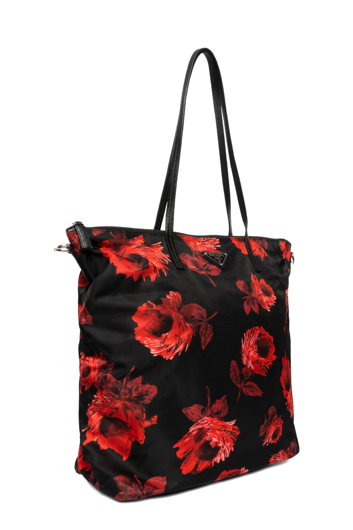 Prada Tessuto Nylon Saffiano Floral Print Tote