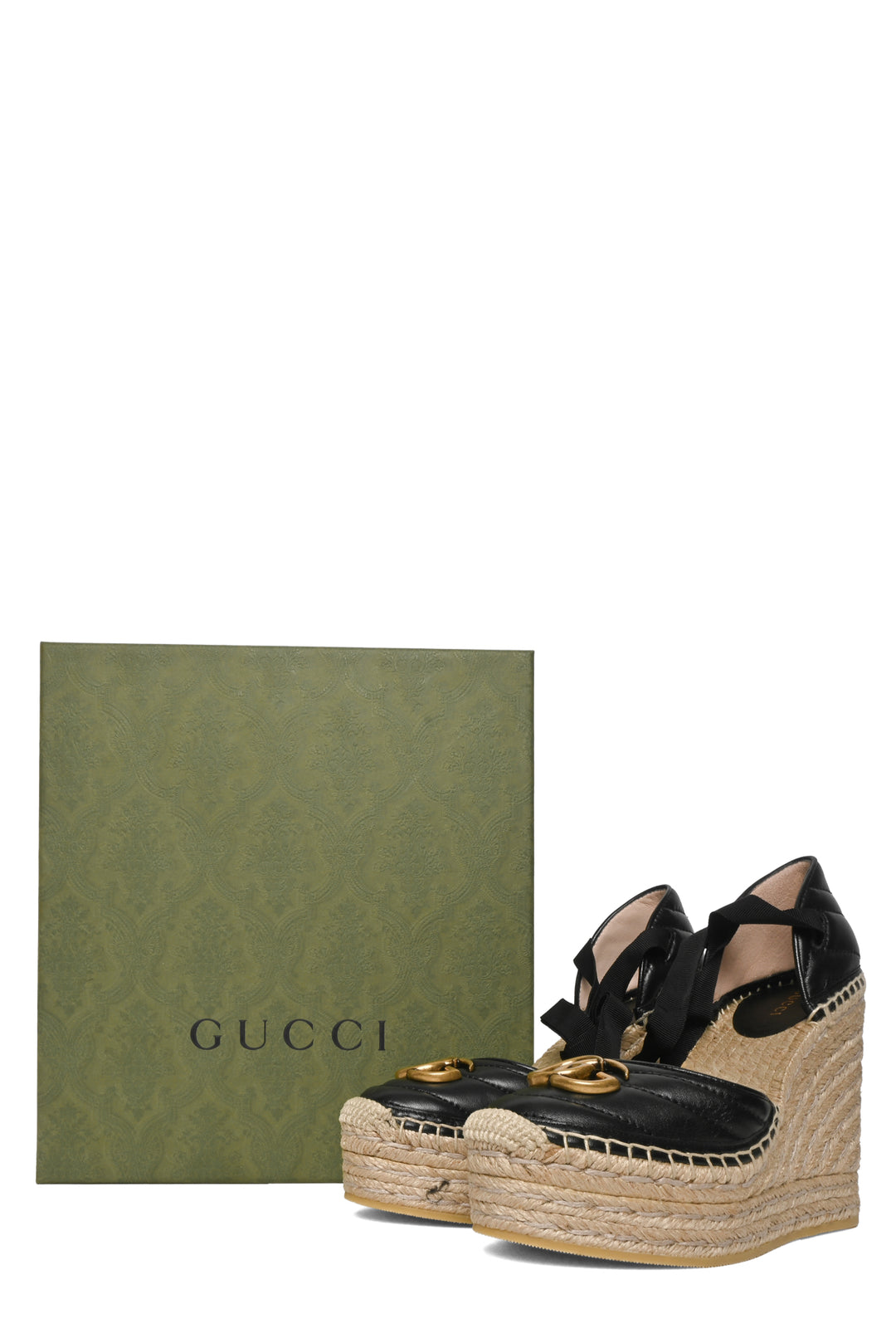 Gucci Size 35 Matelasse GG Marmont Ankle Wrap Platform Espadrille Wedges