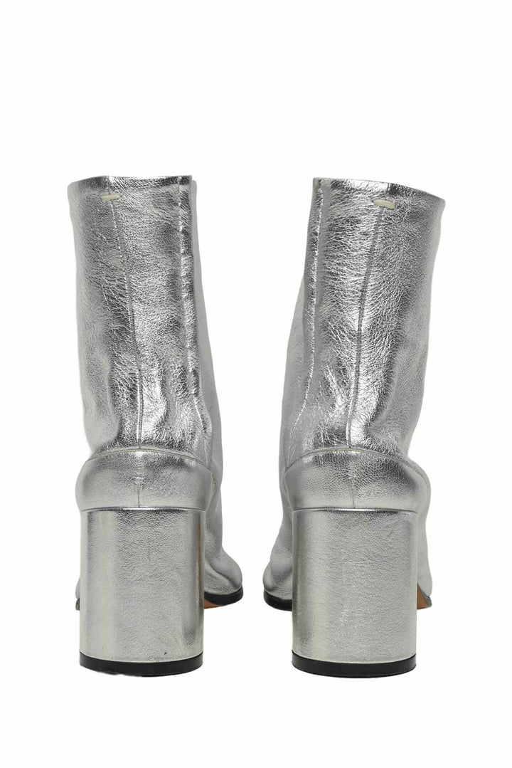 Maison Martin Margiela Size 35 Metallic Silver Leather Tabi Ankle Boots