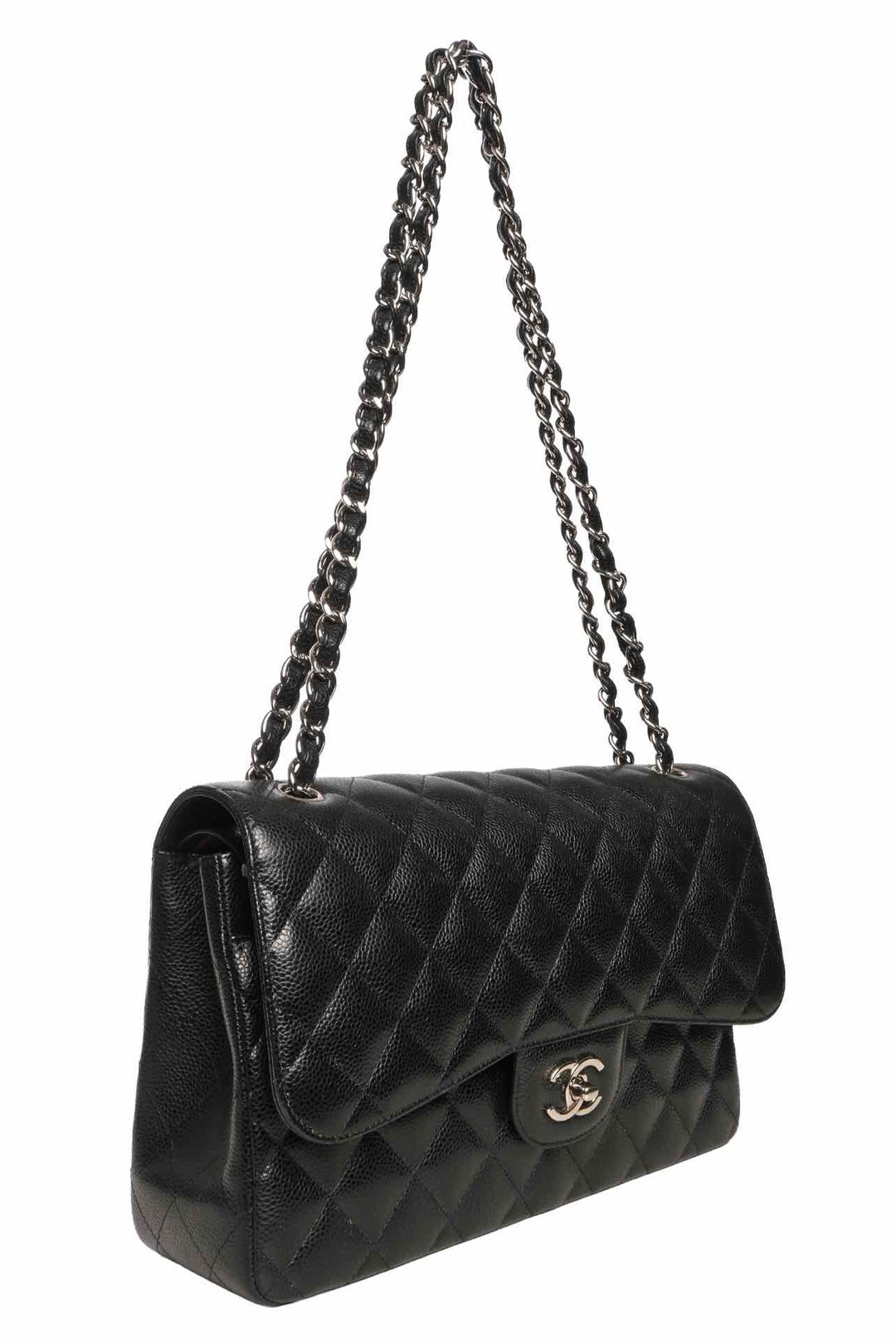 Chanel 2018 Caviar Quilted Jumbo Double Flap Shoulder Bag