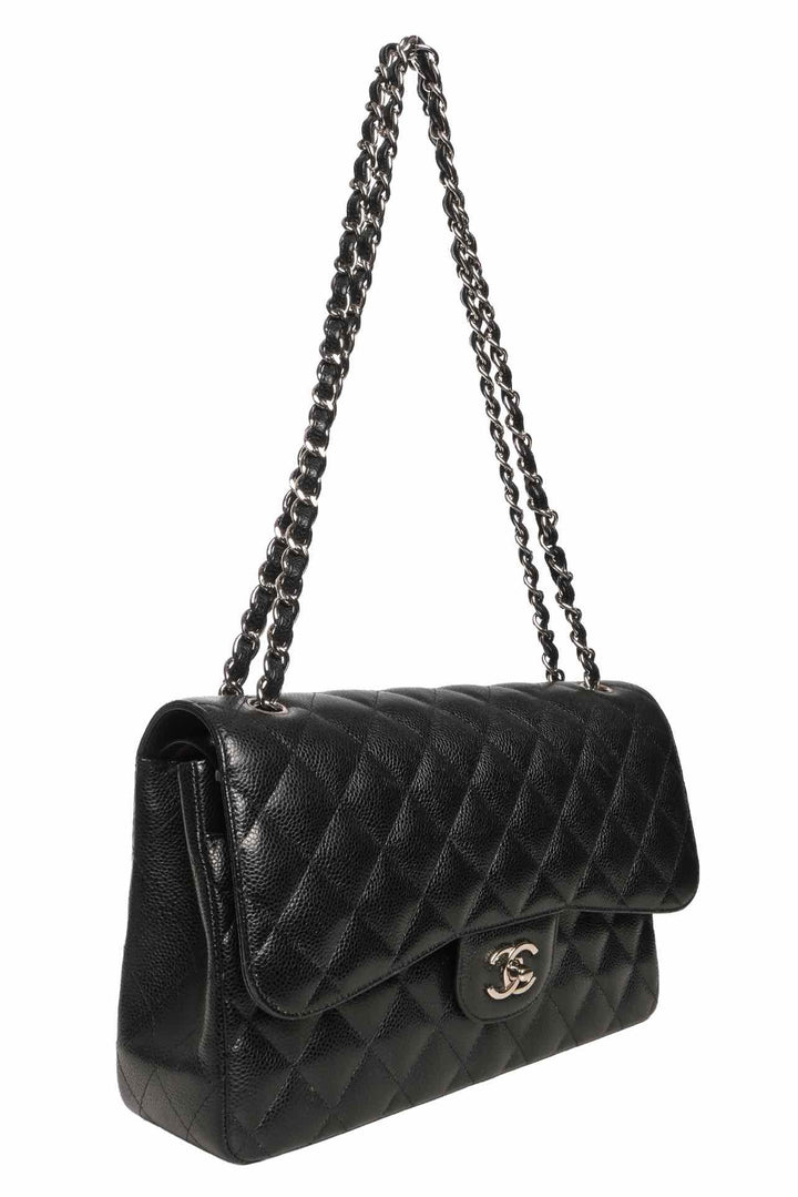 Chanel 2018 Caviar Quilted Jumbo Double Flap Shoulder Bag