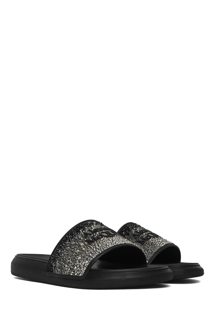 Alexander Mcqueen Size 36 Crystal Embellished Logo Slide Sandals