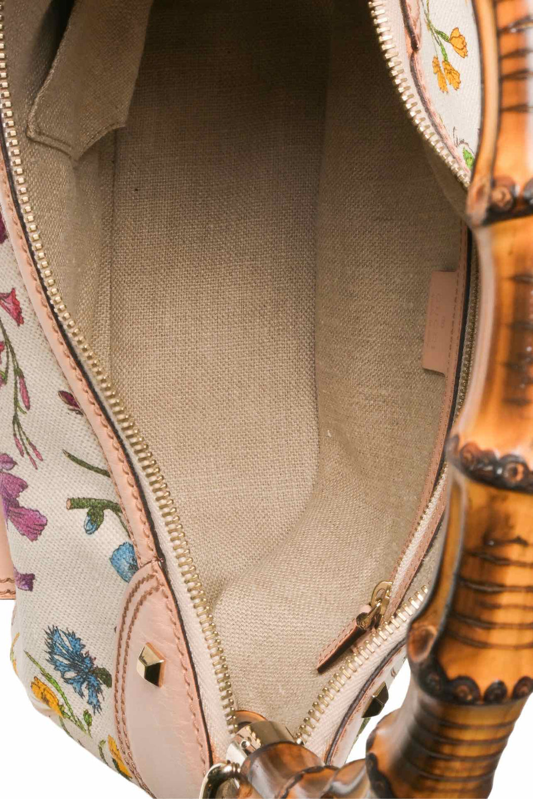 Gucci Flora Canvas Nailhead Bamboo Handle Bag