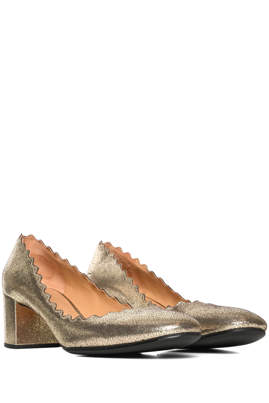 Chloe Size 39 Metallic Scalloped Lauren Mid Heel Pumps