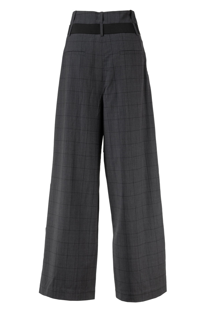 Tibi Size 2 Belted Wide Leg Windowpane Printed Pants