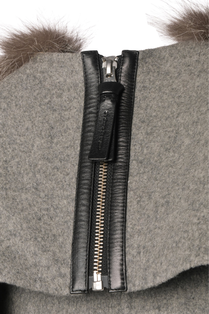 Mackage Size OS Wool & Cashmere Fox Fur Hooded Shawl