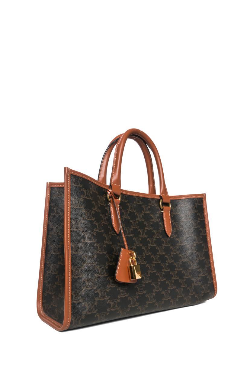 Celine 2022 Triomphe Canvas Calfskin Mini Horizontal Cabas Tote