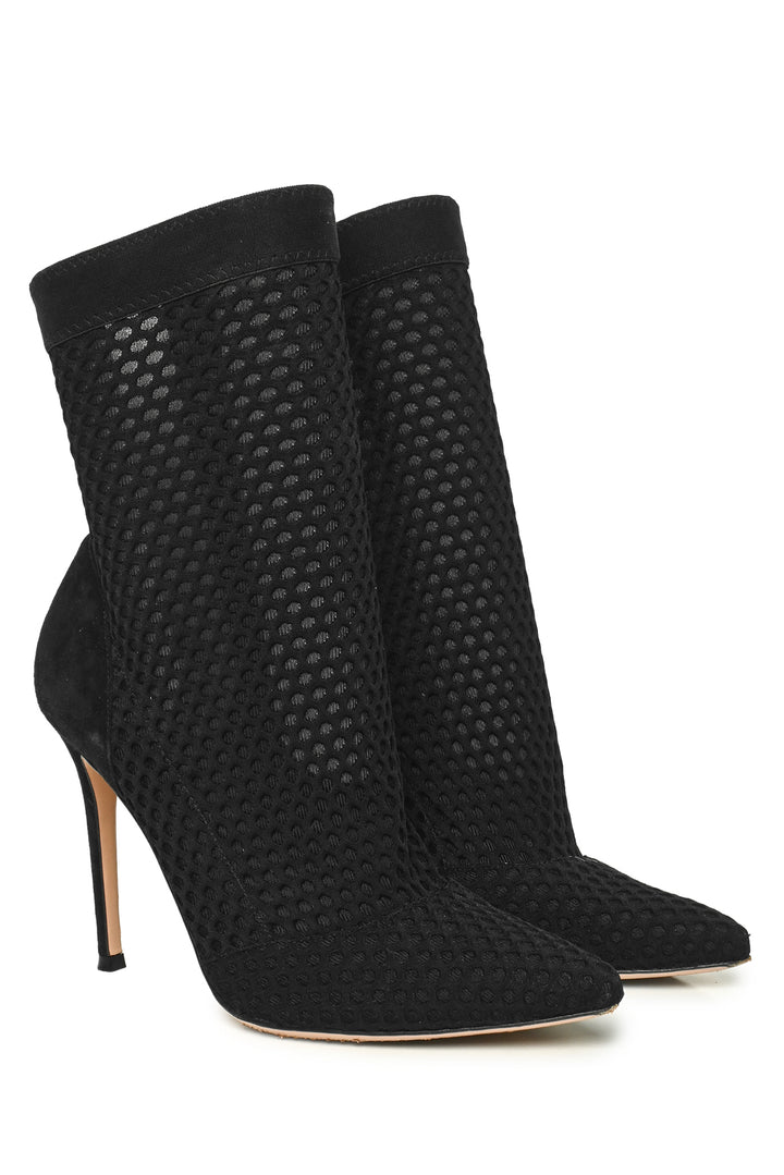 Gianvito Rossi Size 38.5 Mesh & Suede Knit Sock Ankle Boots