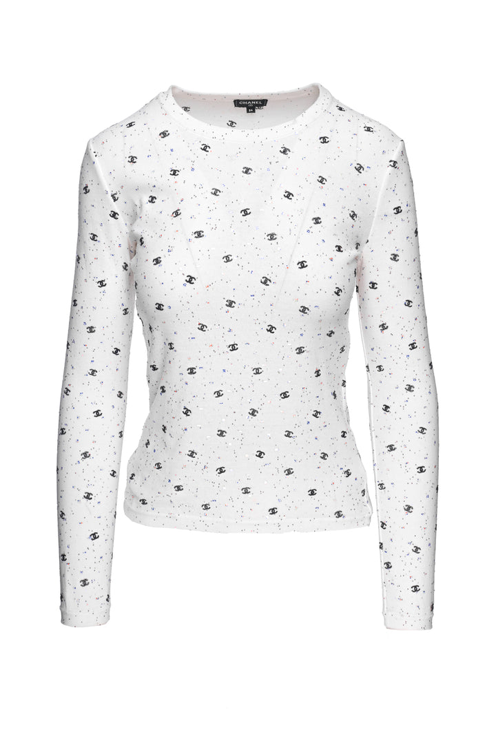 Chanel Size 34 2020 CC Emboridered Cotton Long Sleeve Tops