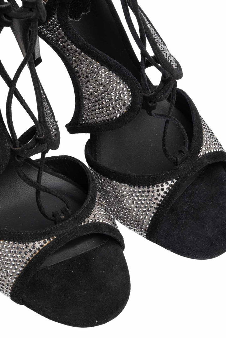 Rene Caovilla Size 37 Crystal Embellished Suede Heeled Sandals