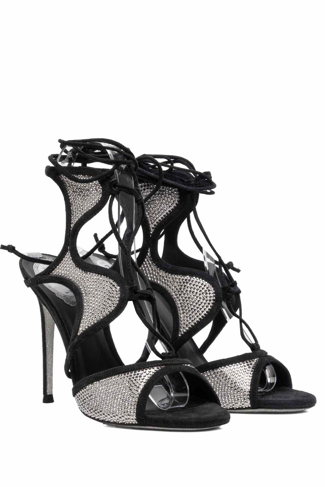 Rene Caovilla Size 37 Crystal Embellished Suede Heeled Sandals