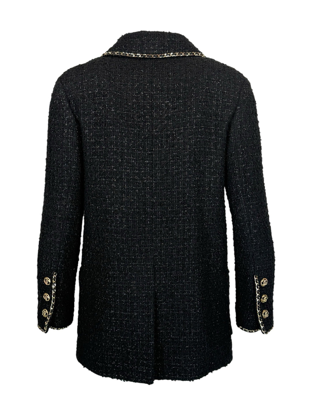 Chanel Size 2 Gold Chain Trim Tweed Blazer
