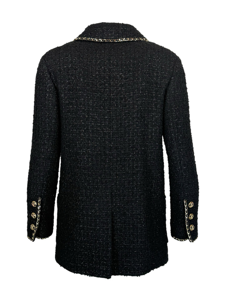 Chanel Size 2 Gold Chain Trim Tweed Blazer