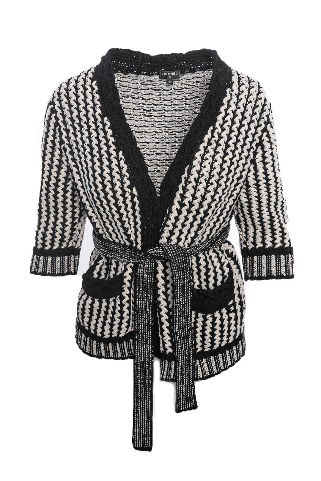 Chanel Size 38 Cropped Sleeve Belted Cardigan Jacket.