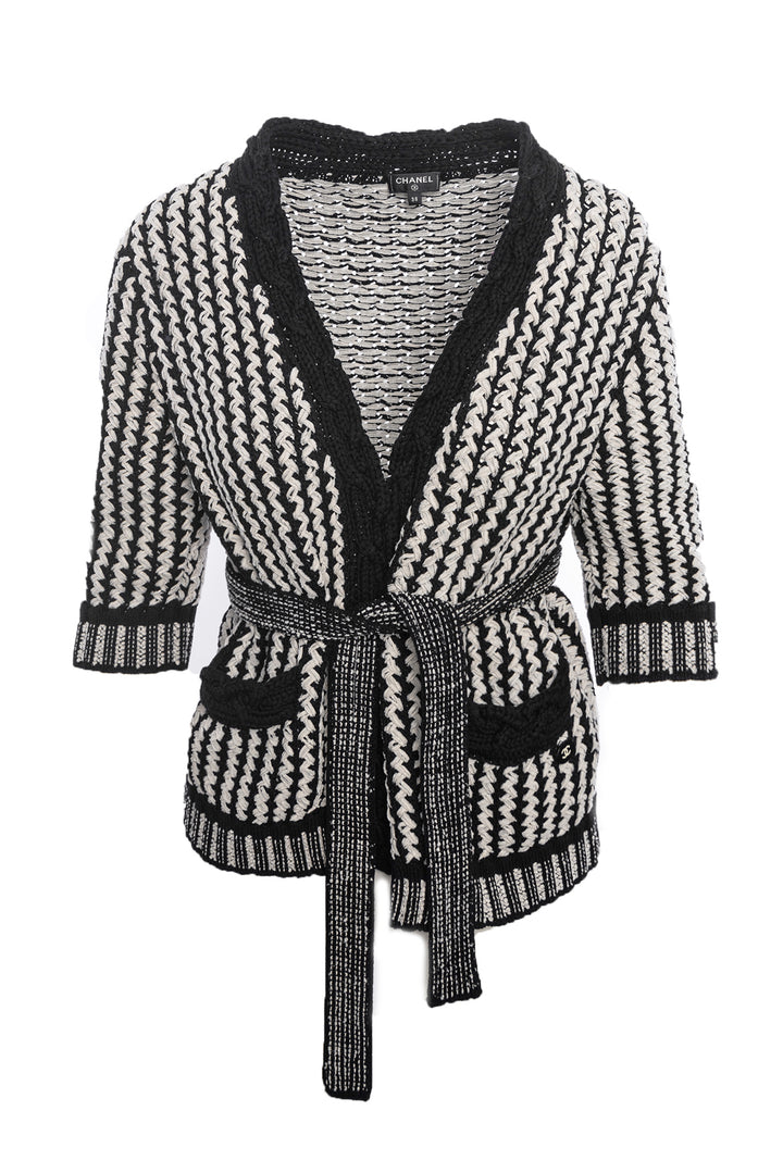 Chanel Size 38 Cropped Sleeve Belted Cardigan Jacket.