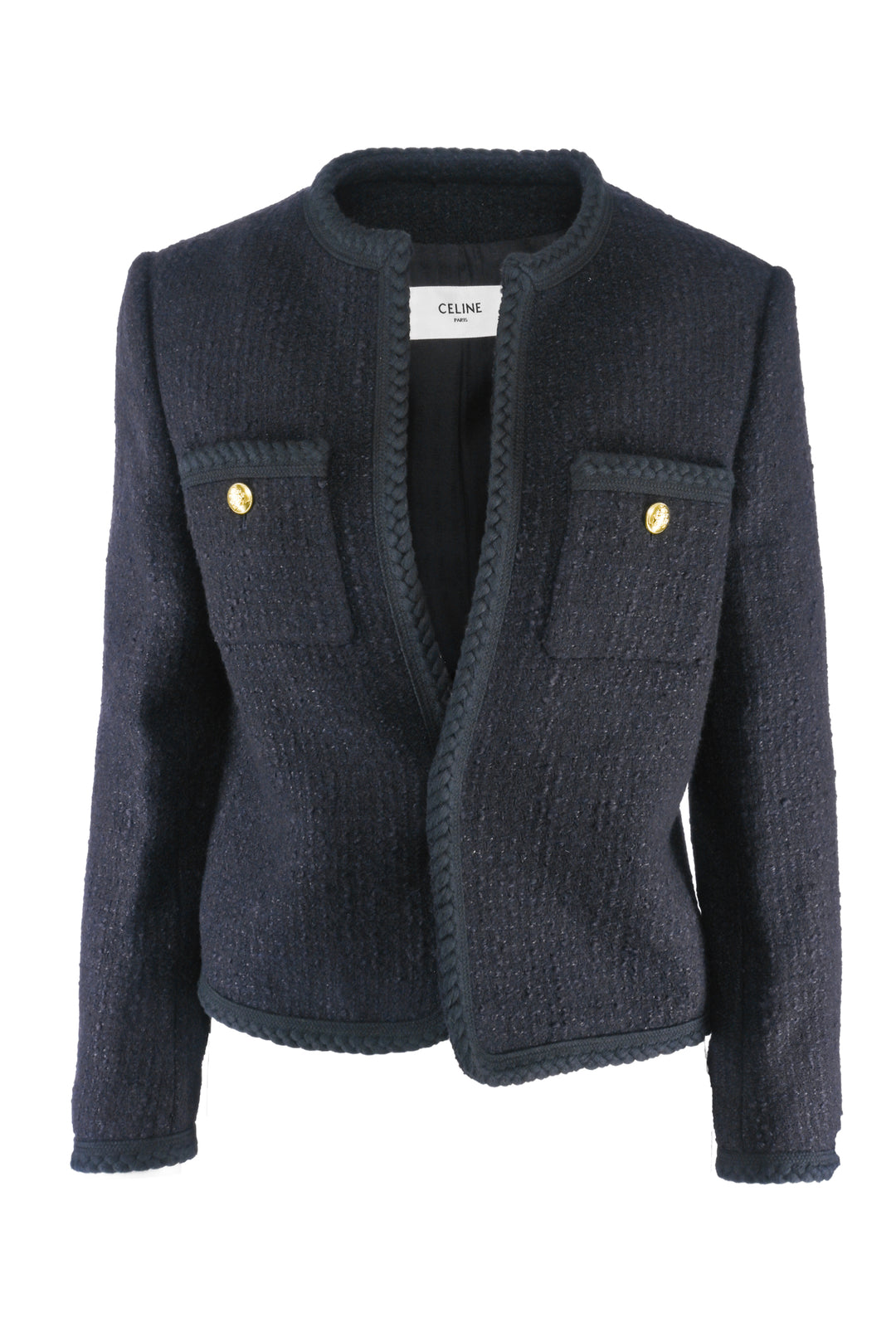 Celine Size 4 Boucle Tweed Chasseur Jacket